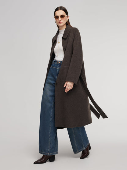 Wool Camel Hair Blend Double-Faced Women Wrap Overcoat