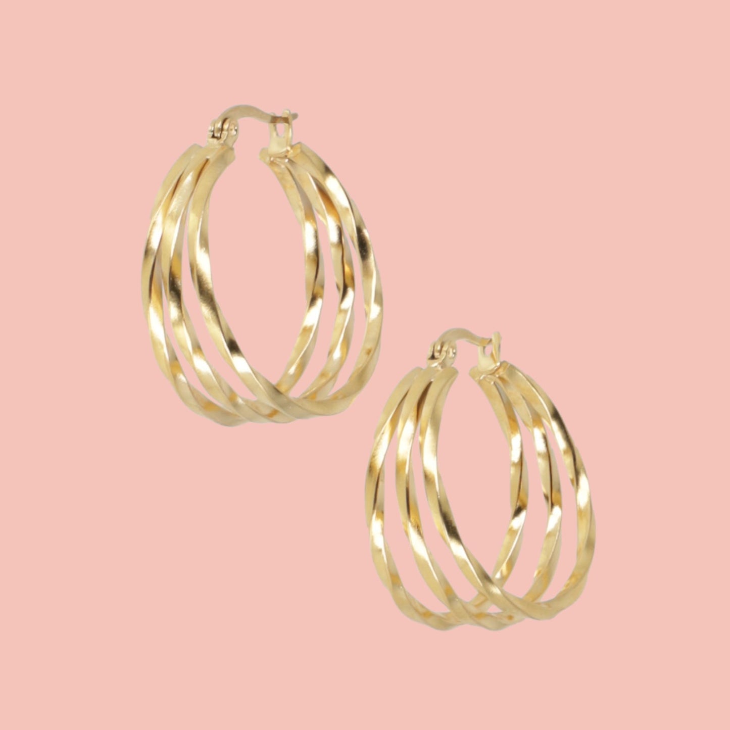 28mm Triple Twisted Hoop Earrings (Gold Plated)