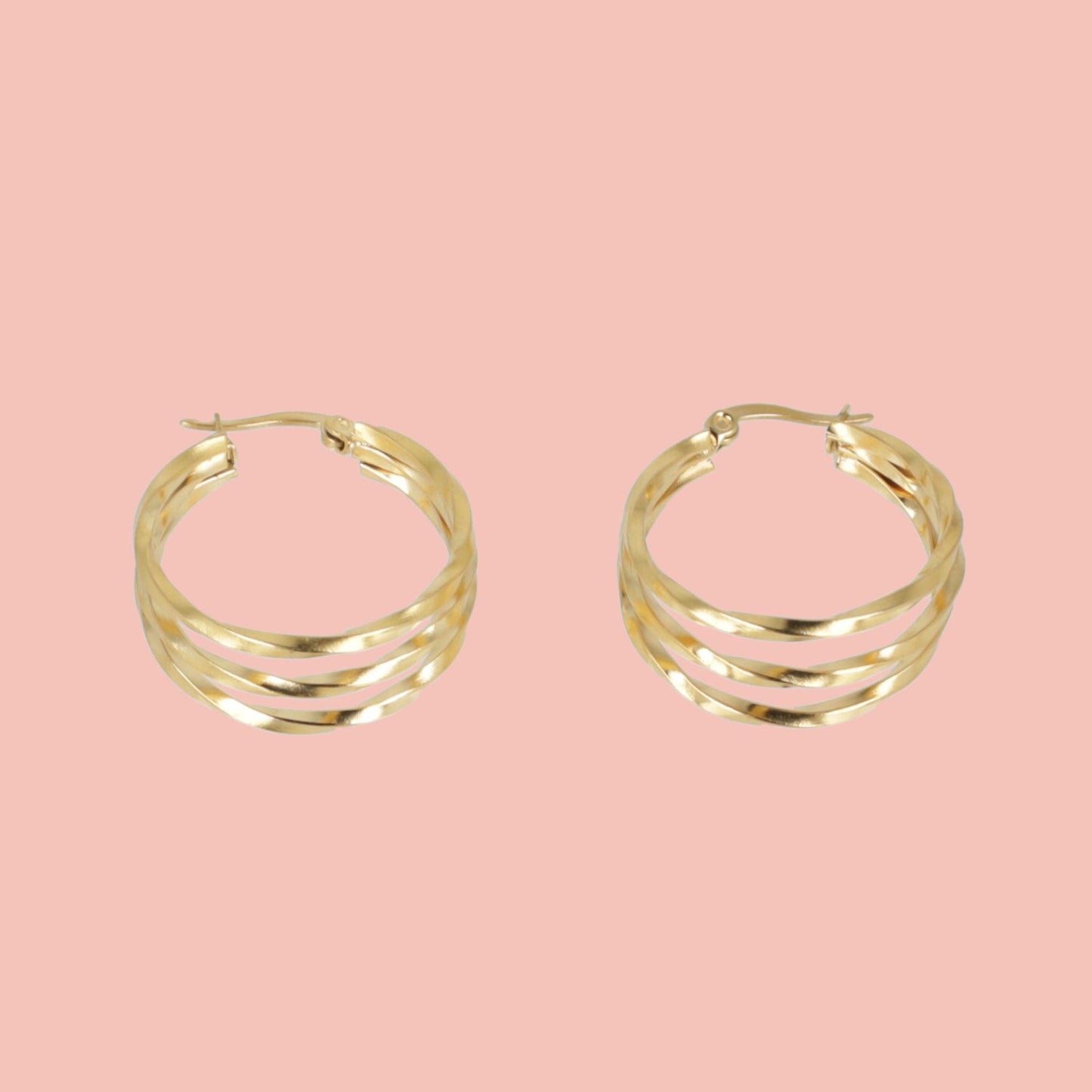 28mm Triple Twisted Hoop Earrings (Gold Plated)