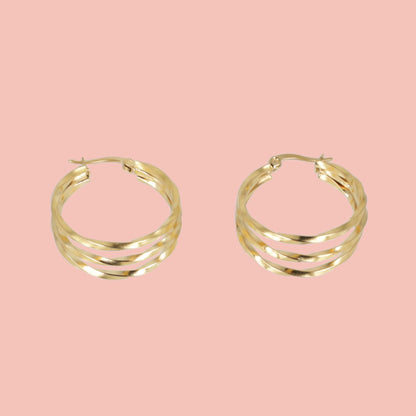 28mm Triple Twisted Hoop Earrings (Gold Plated)