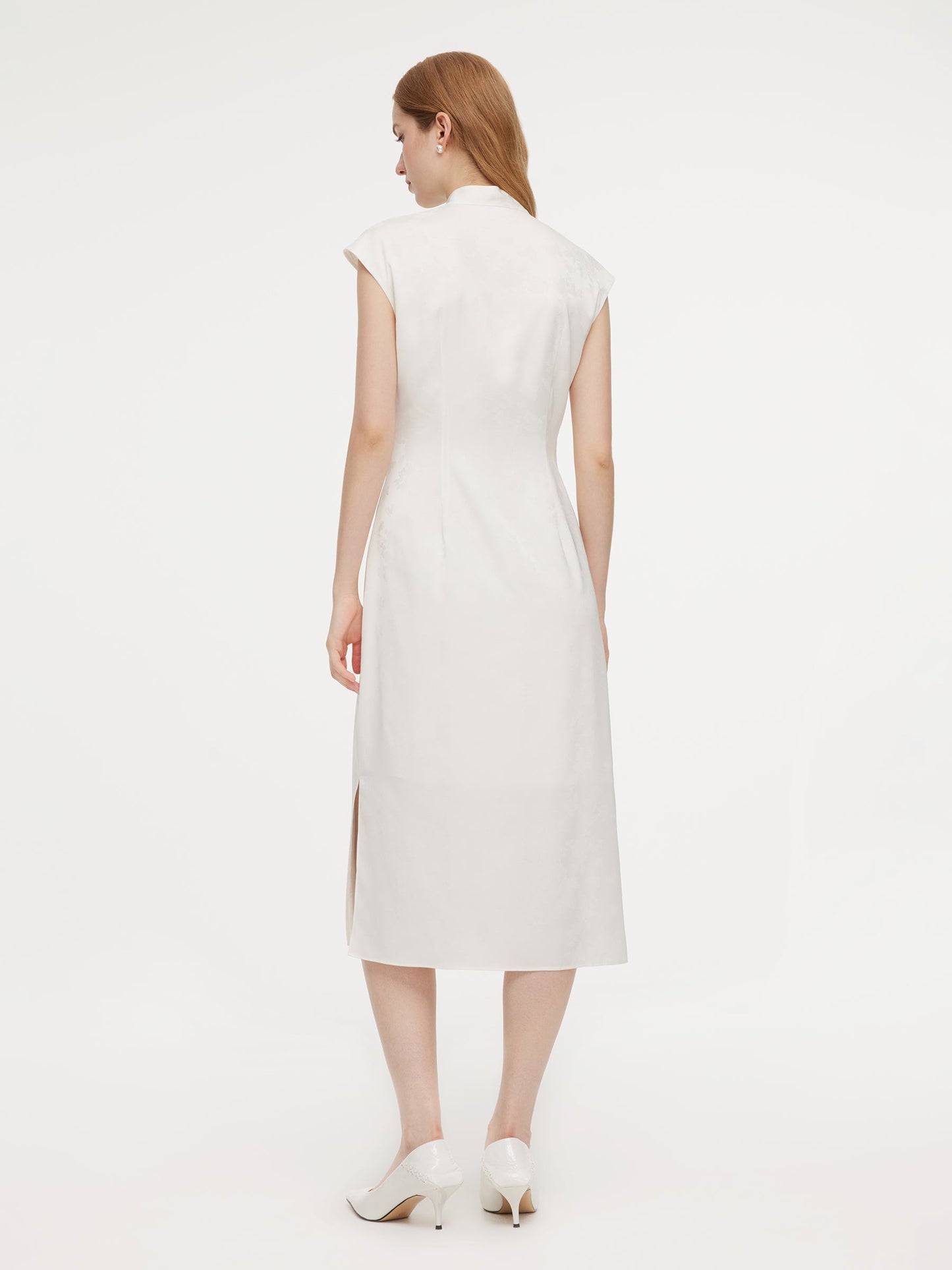 Jacquard Ruched Waist Women Qipao Maxi Dress
