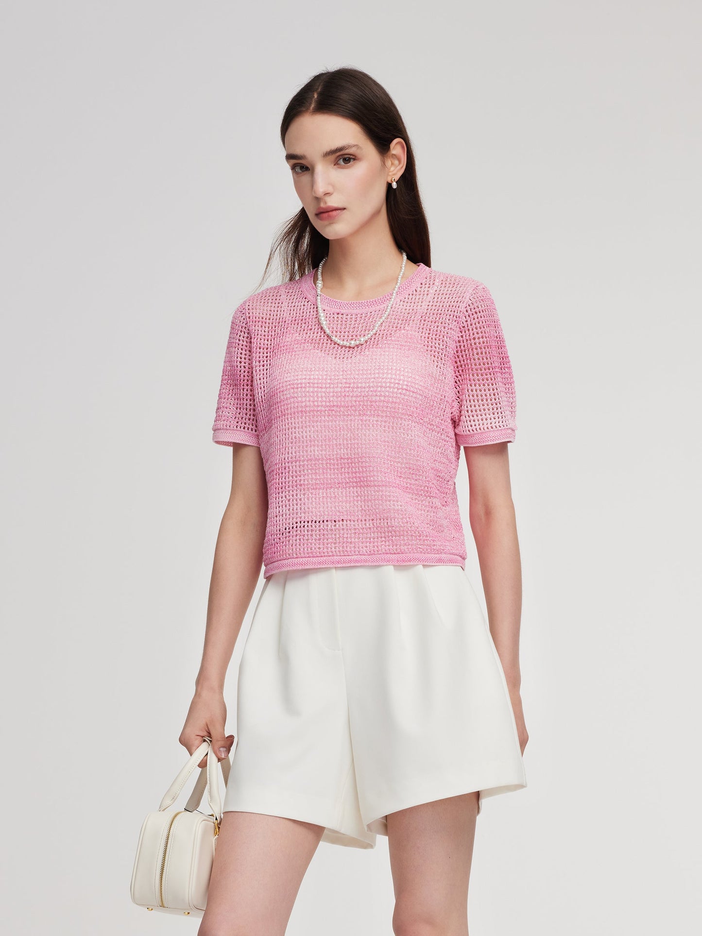 Gradient Openwork Knit Top And Knit Camisole Two-Piece Set