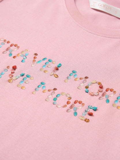 Cotton Beaded Letter Women T-Shirt