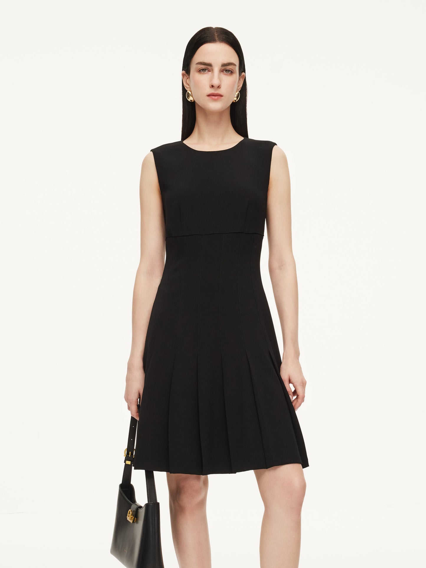 Triacetate Blend Gathered Waist Women Sleeveless Mini Dress