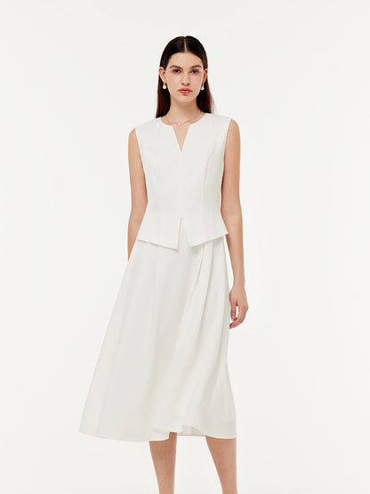 Acetate Faux Two-Piece Women Sleeveless Midi Dress