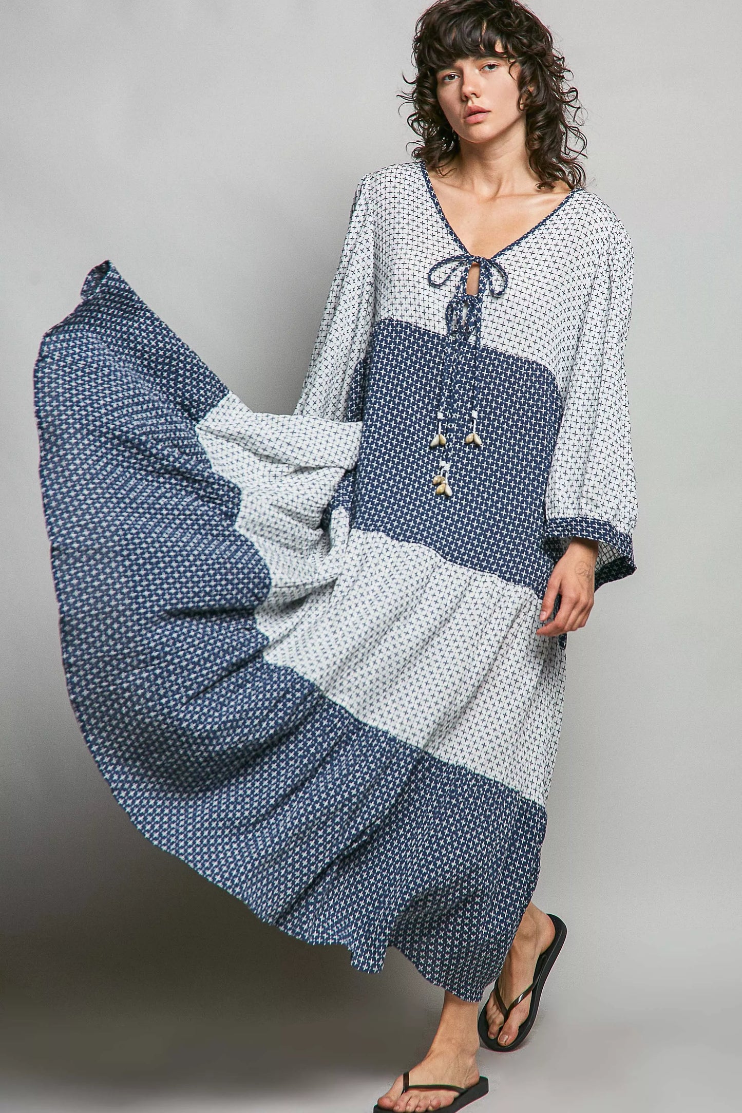 POL Tiered Boho Two-Tone Maxi Dress