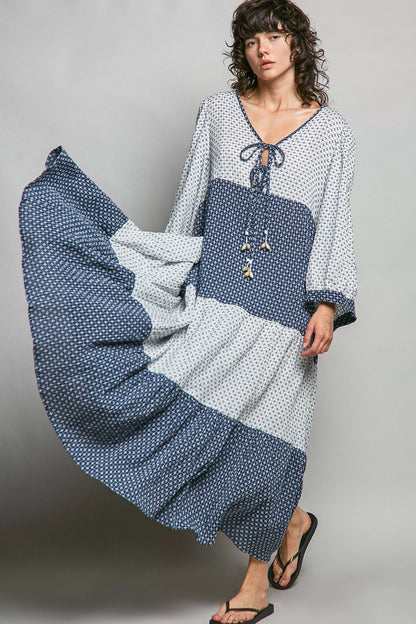 POL Tiered Boho Two-Tone Maxi Dress