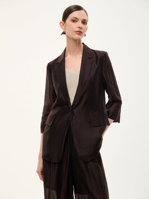 Tencel Linen Blend 3/4 Sleeve Women Blazer