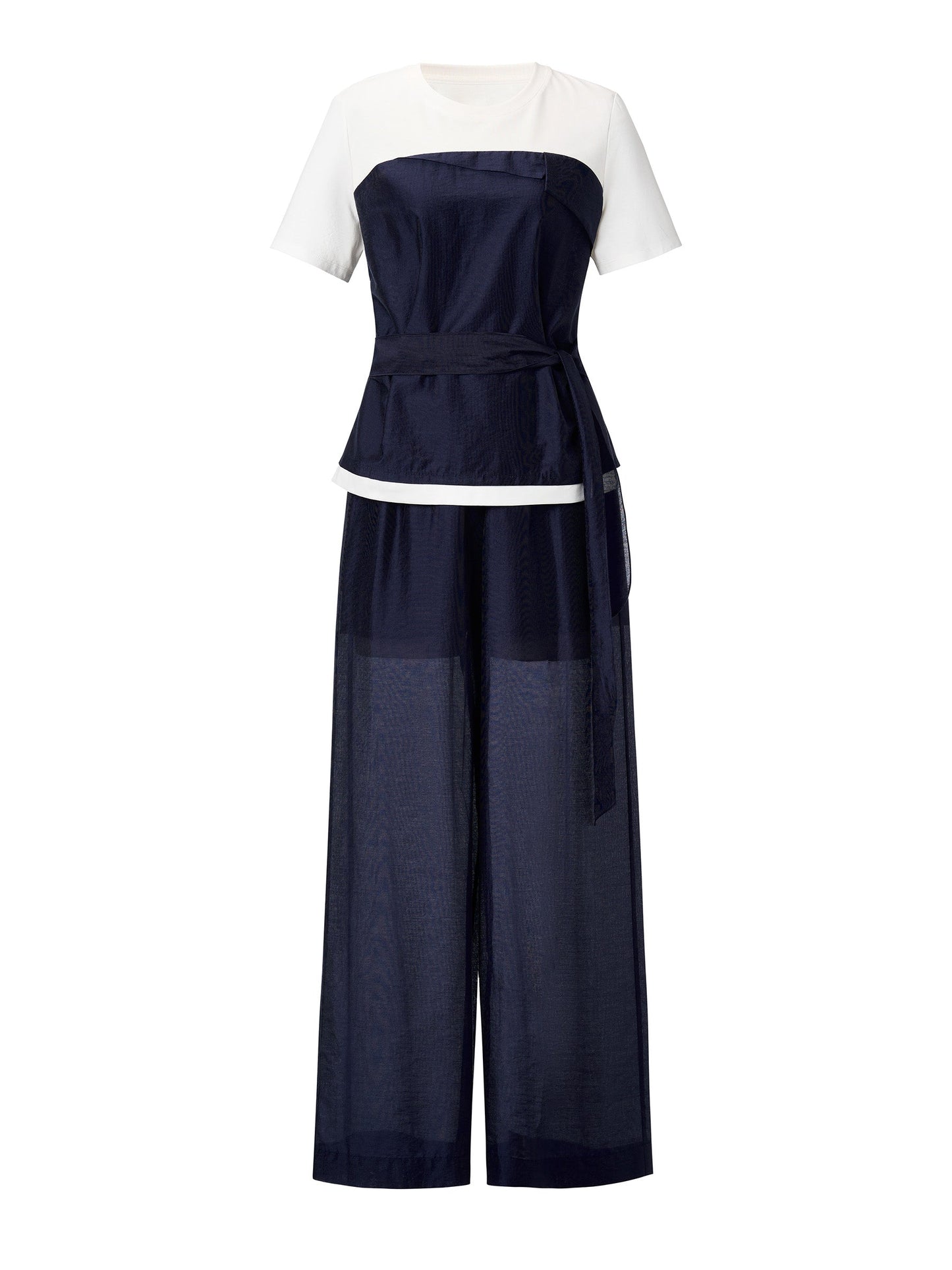 Tencel Blend Patchwork Top And Pants Two-Piece Set