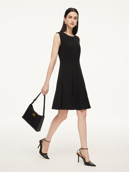 Triacetate Blend Gathered Waist Women Sleeveless Mini Dress