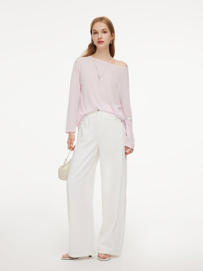 Triacetate Linen Cotton Blend Boat Neck Women Lightweight Knit Top