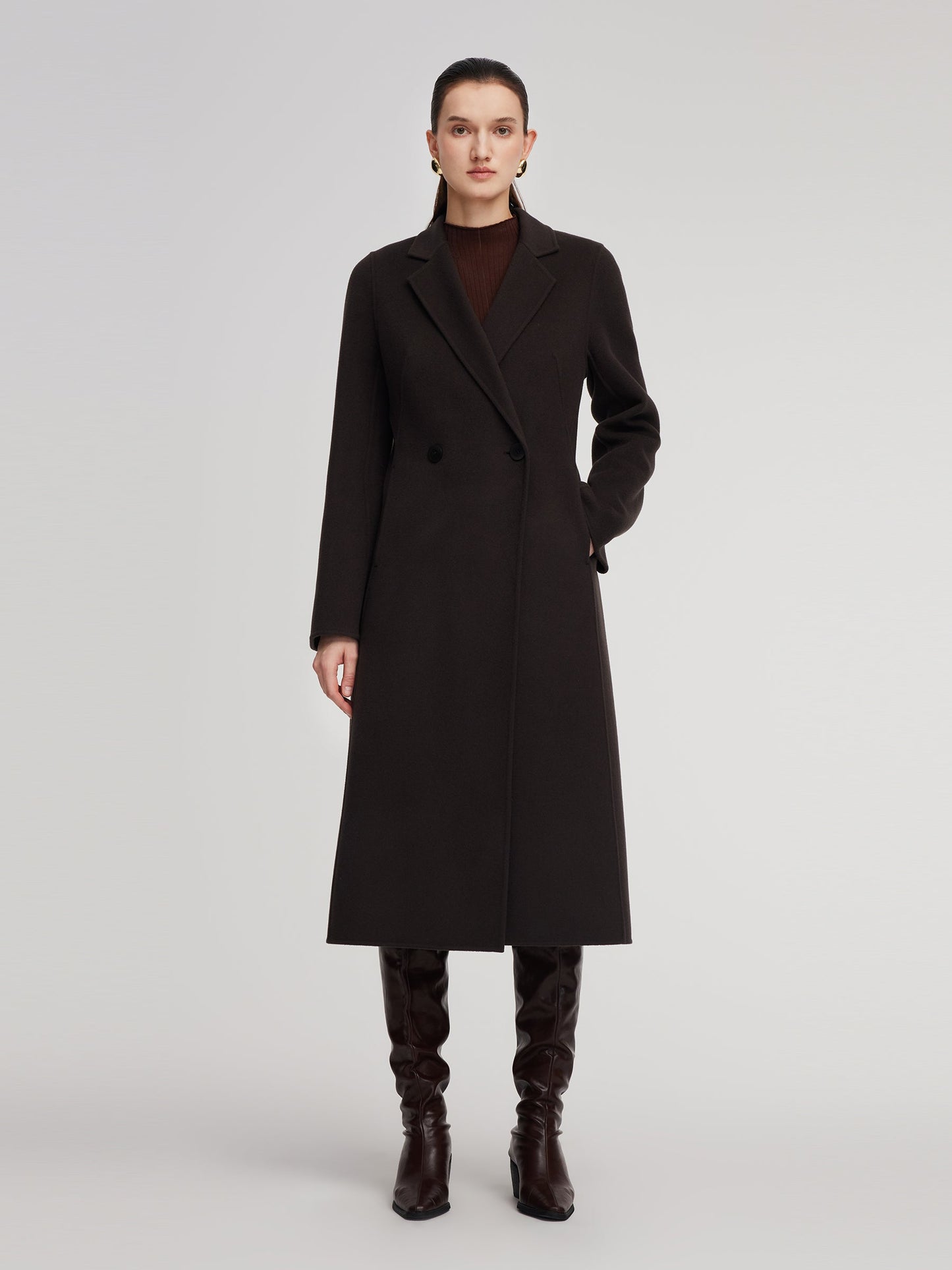 Cashmere Wool Blend Gathered Waist Women Overcoat
