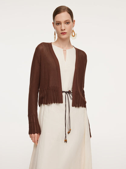 Tencel Mulberry Silk Blend Women Openwork Cardigan