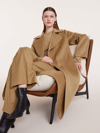 Camel Pure Cashmere Lapel Women Coat