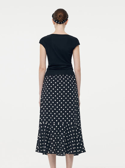 Acetate Knit Top And 16 MM Mulberry Slik Polka Dots Skirt Two-Piece Set
