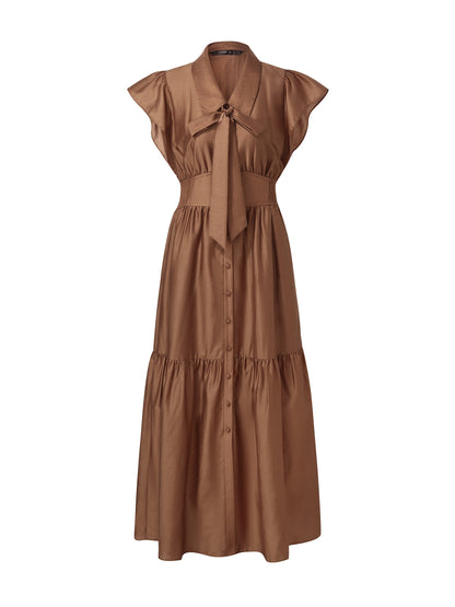 Tencel Blend Women Ruffle Cap Sleeve Maxi Dress With Sash