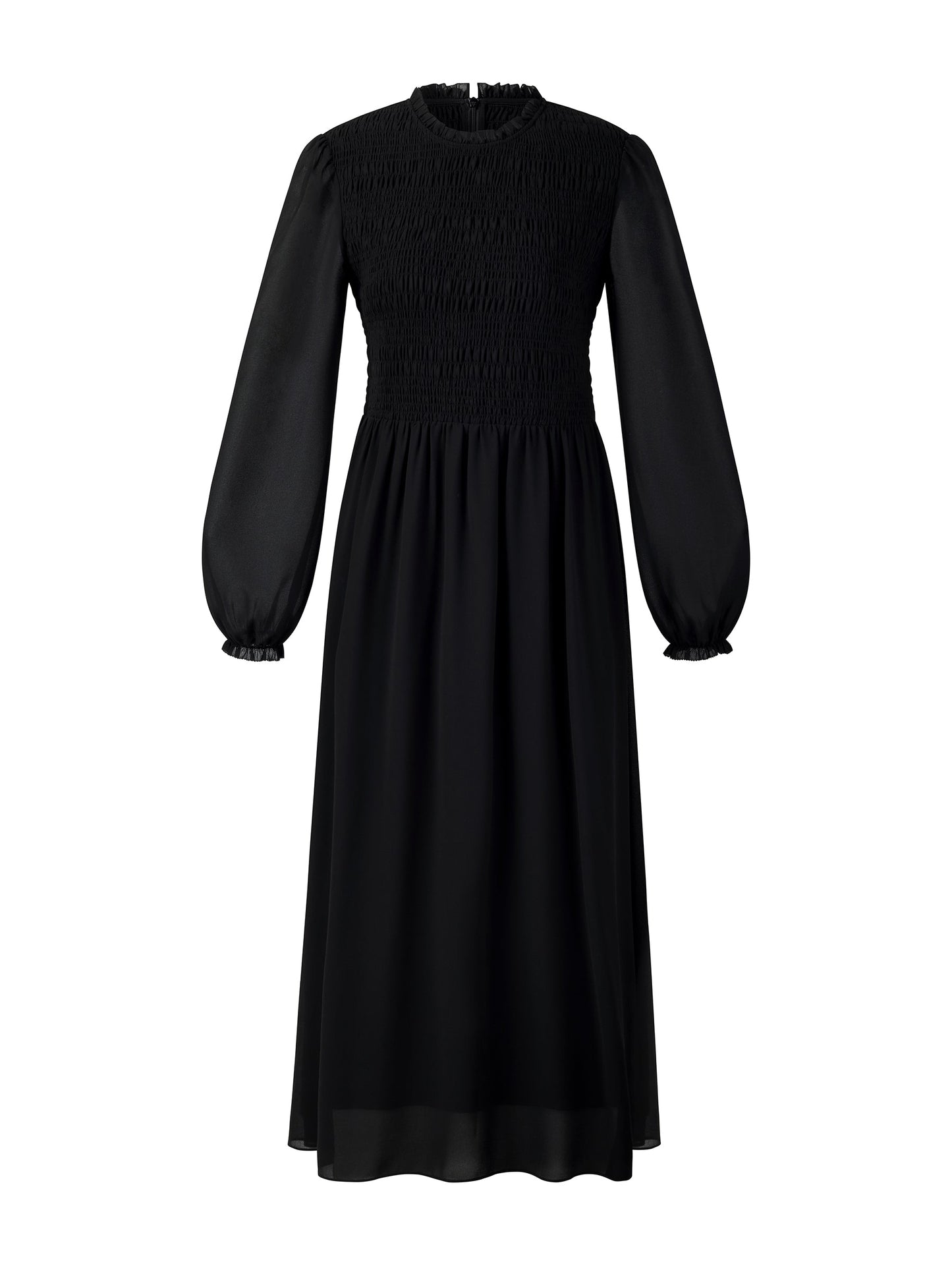 Ruffle Round Neck Women Smocked Maxi Dress