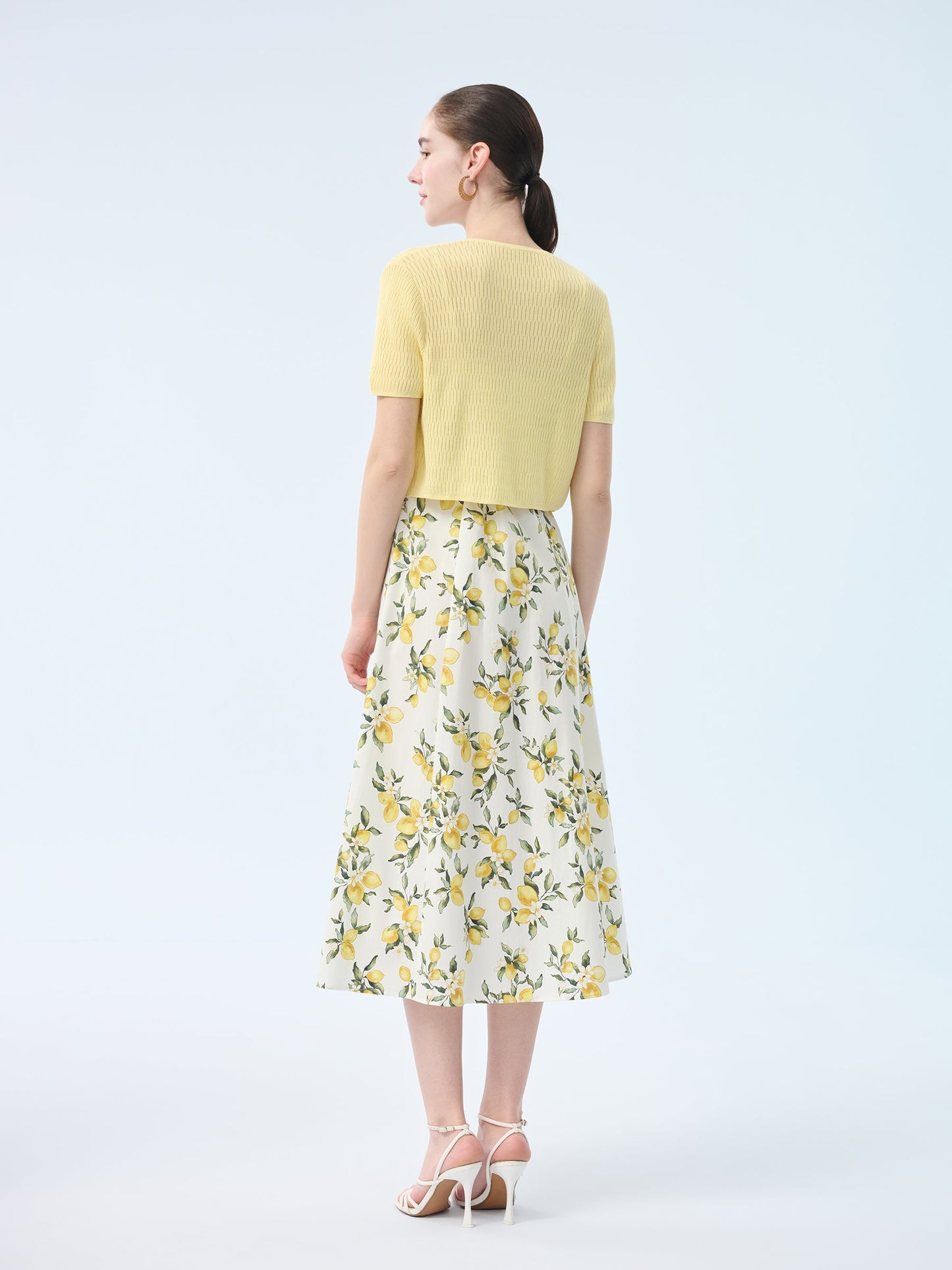 Cotton Lemon Print Strap Dress And Cardigan Two-Piece Set
