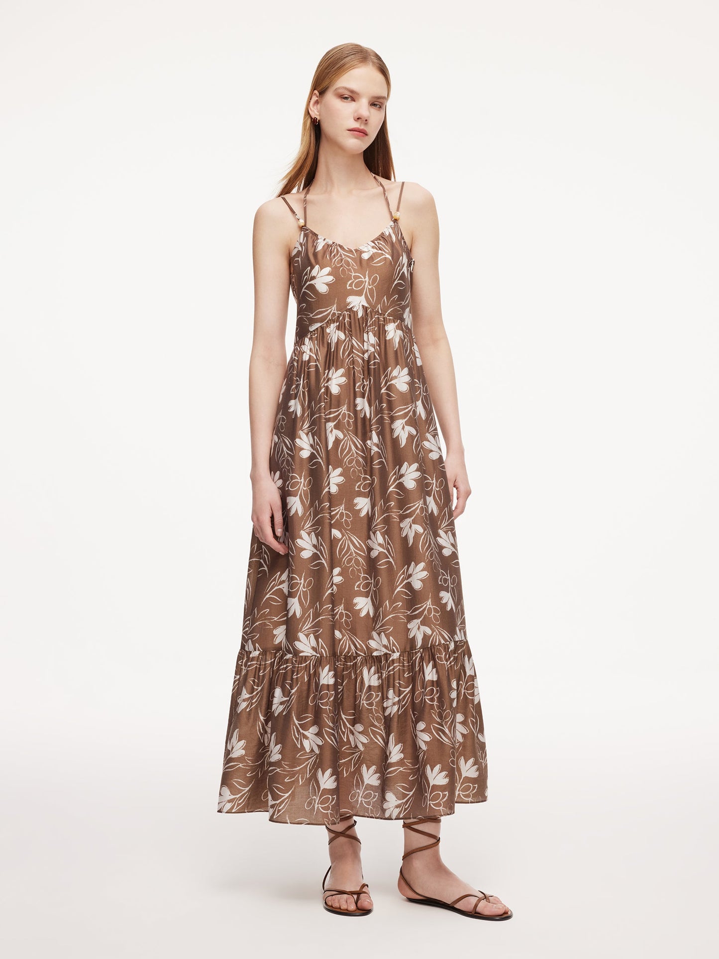 Tencel Blend Floral Print Women Strap Maxi Dress