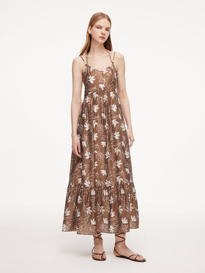 Tencel Blend Floral Print Women Strap Maxi Dress