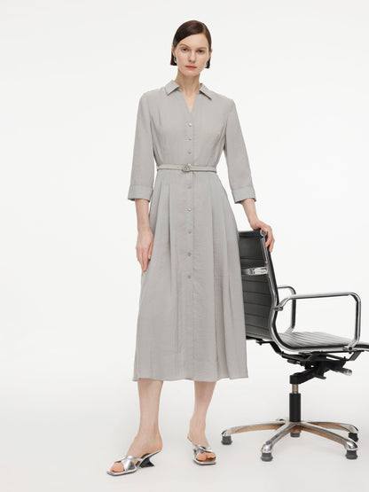 [Preview] Triacetate Blend Women Belted Maxi Shirt Dress