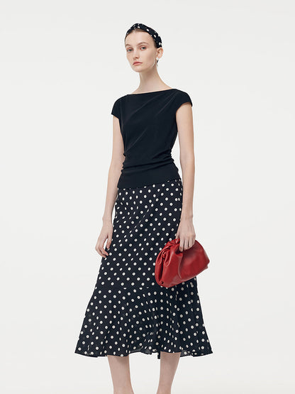 Acetate Knit Top And 16 MM Mulberry Slik Polka Dots Skirt Two-Piece Set