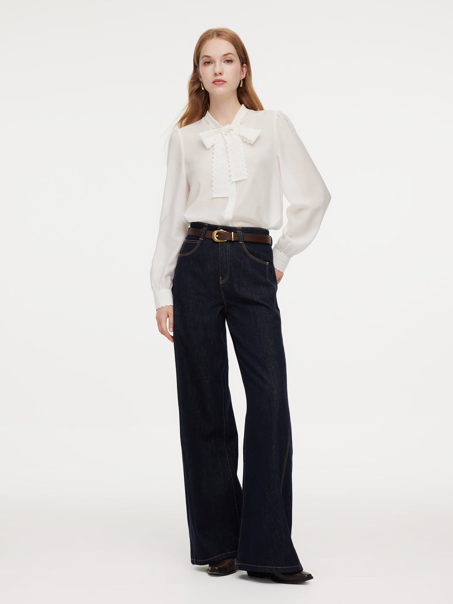 [Preview] Acetate Blend Lace Bow Tie Women Shirt