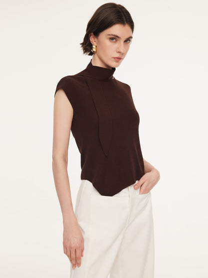 Tencel Blend Asymmetrical Hem Women Knit Top With Ribbon