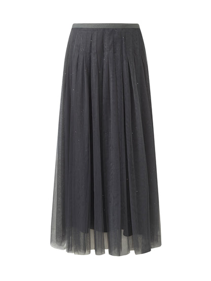 Mesh Elastic Waist Sequins Pleated Women Skirt