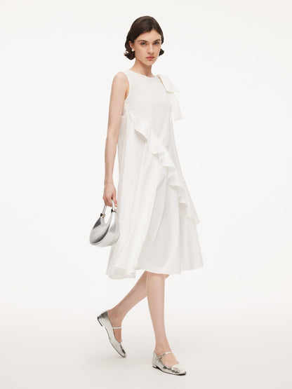 Ruffle Sleeveless Women Midi Dress With Detachable Bowknot
