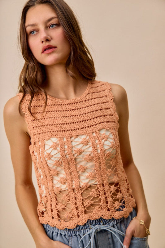 SO ME Crochet Knitted Lace Sweater Tank Top