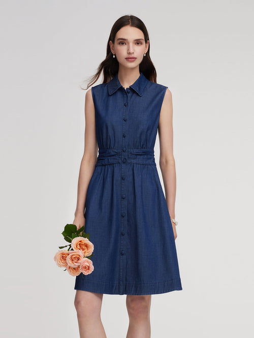 Denim A-Line Sleeveless Women Mini Dress