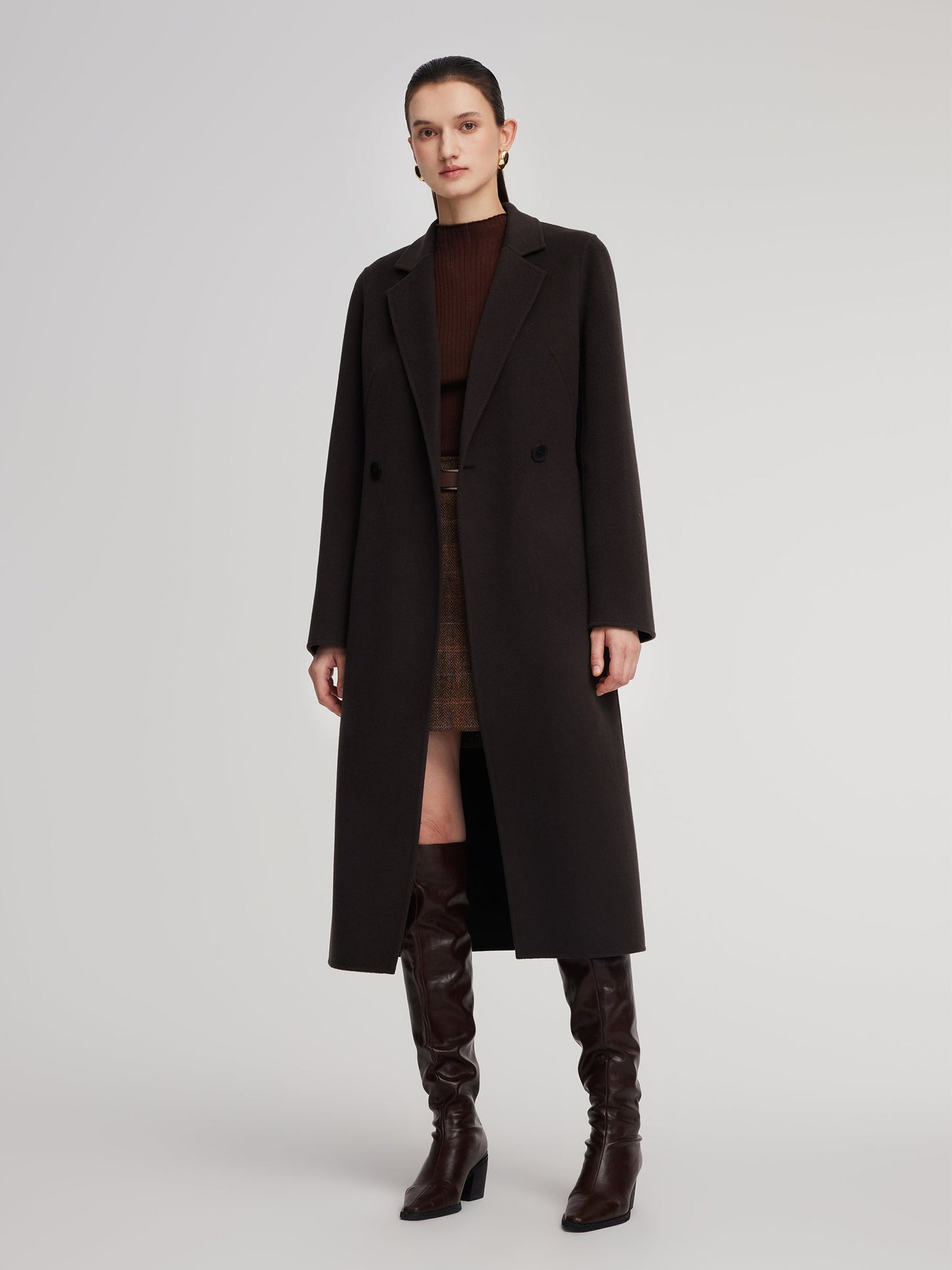 Cashmere Wool Blend Gathered Waist Women Overcoat