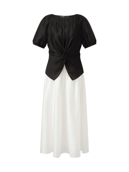 Tencel Blend Twist Front Top And A-Line Skirt Two-Piece Set