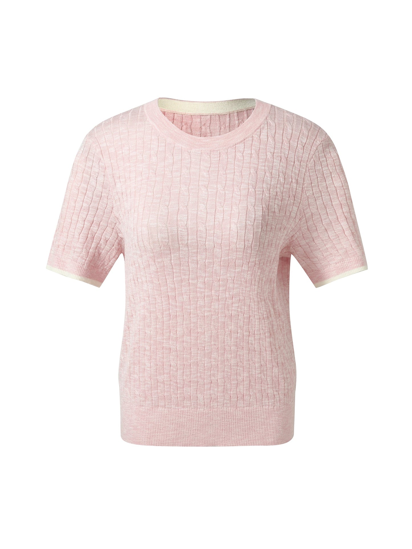 Round Neck Women Cable Knit T-Shirt