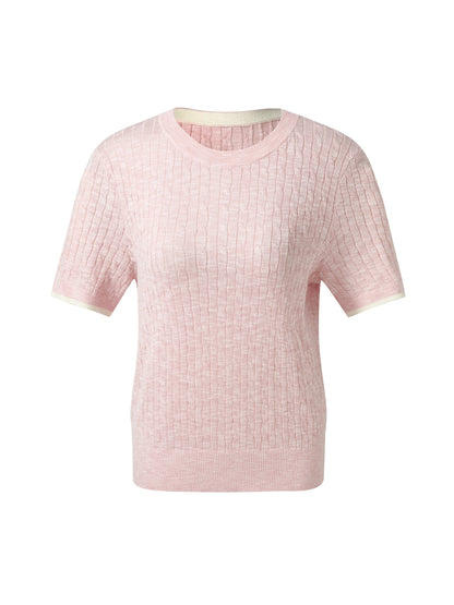 Round Neck Women Cable Knit T-Shirt