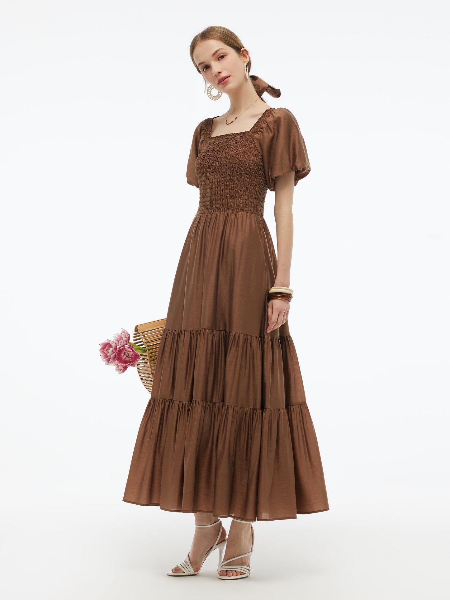 Tencel Blend Women Smocked Maxi Dress