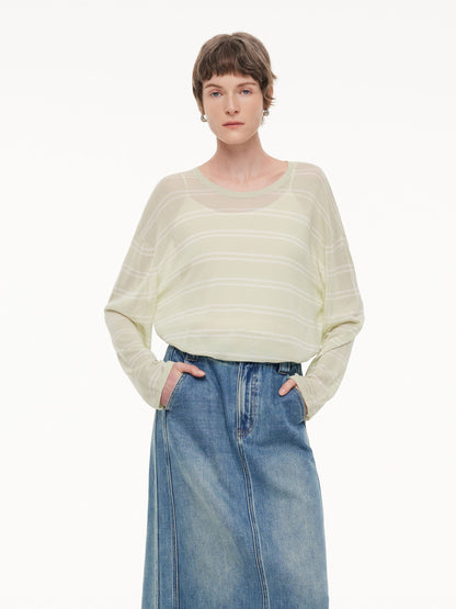 Lyocell Mulberry Silk Blend Stripe Women Knit Top