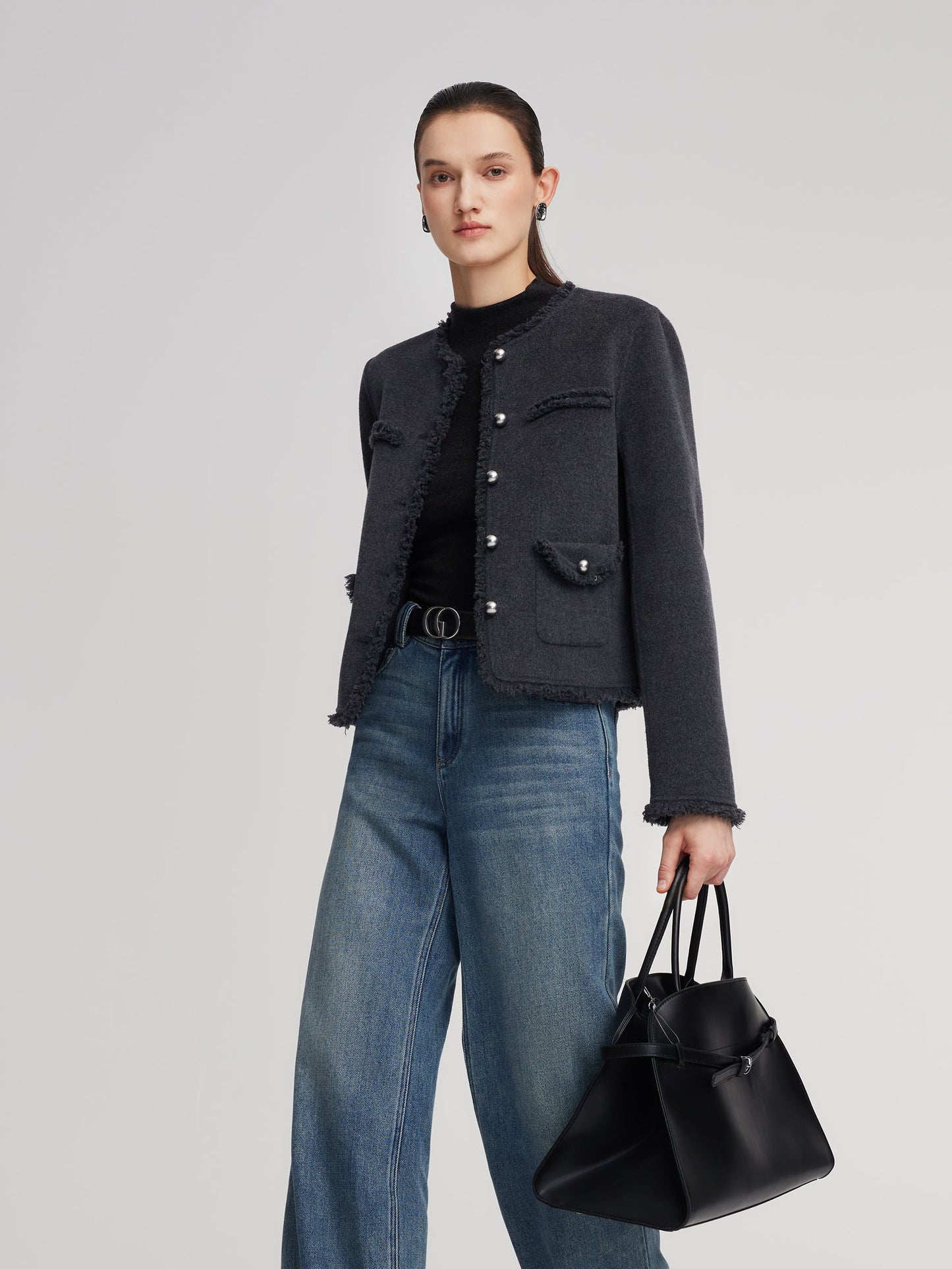 100% Wool Frayed Edge Women Jacket