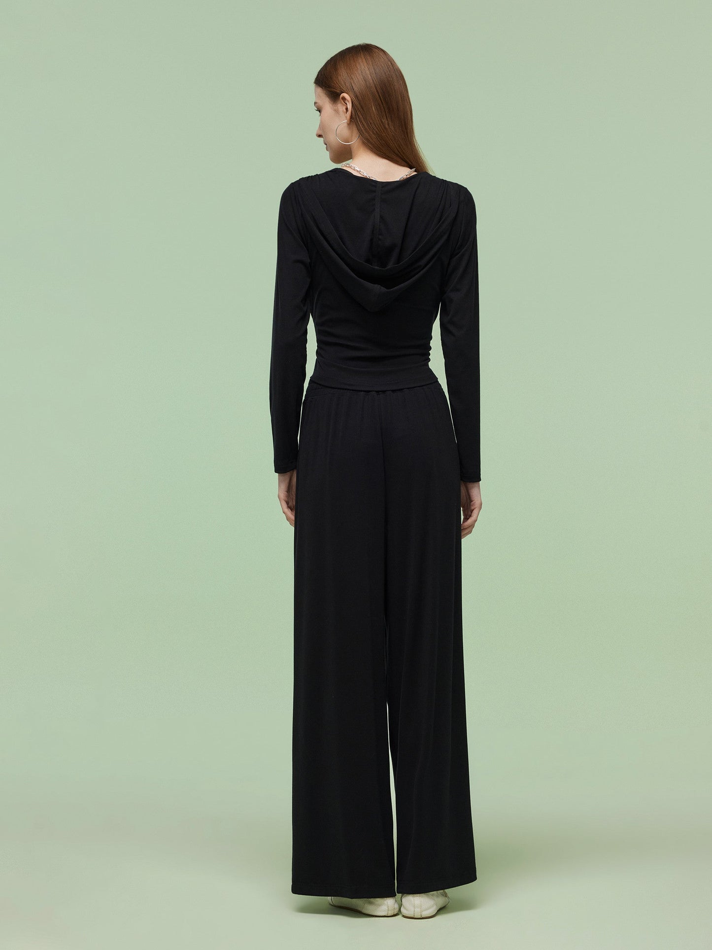 Tencel Blend Hoodie And Wide Leg Pants Two-Piece Set