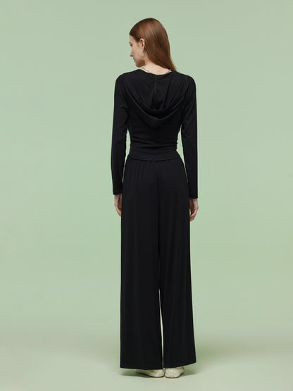 Tencel Blend Hoodie And Wide Leg Pants Two-Piece Set