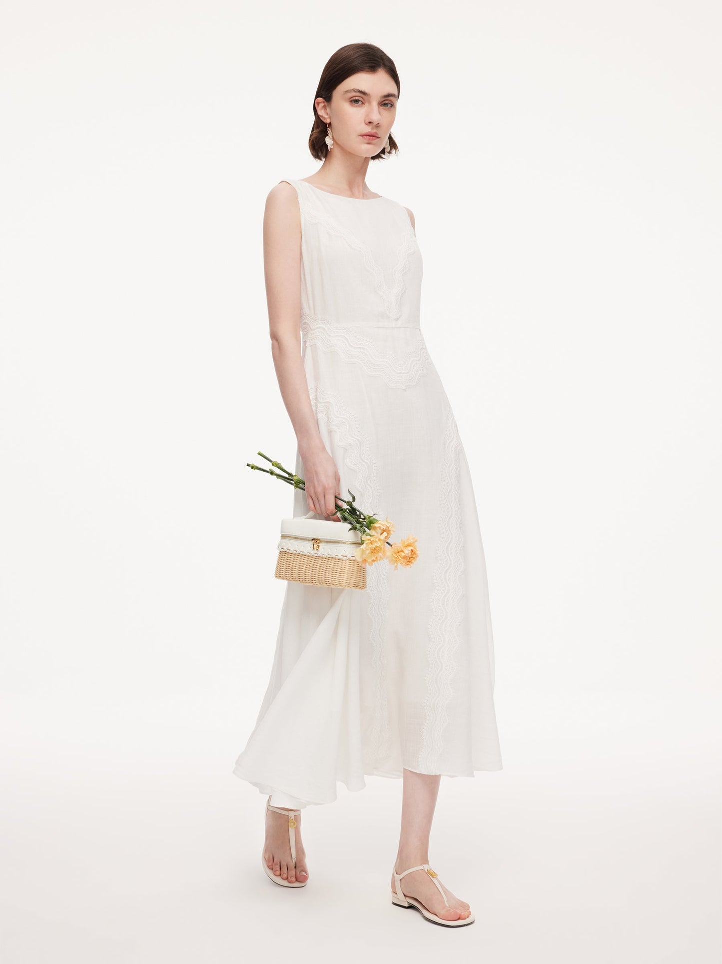 100% Ramie Lace A-Line Women Sleeveless Maxi Dress