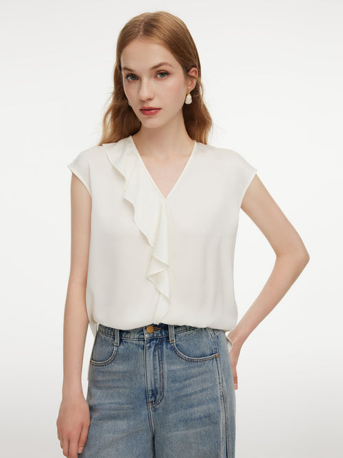 22MM Mulberry Silk Asymmetrical Ruffle Women Blouse