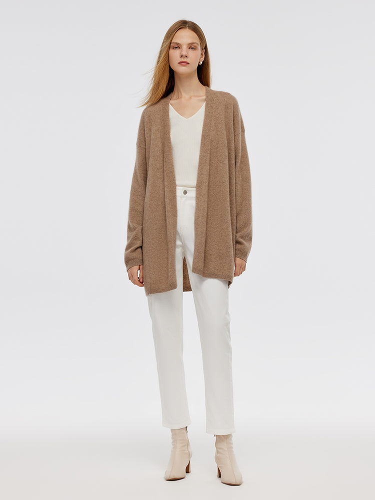 Light Camel Brushed Cashmere Short Women Cardigan