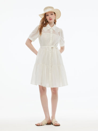 Tencel Blend Women Tiered Mini Dress With Ribbon