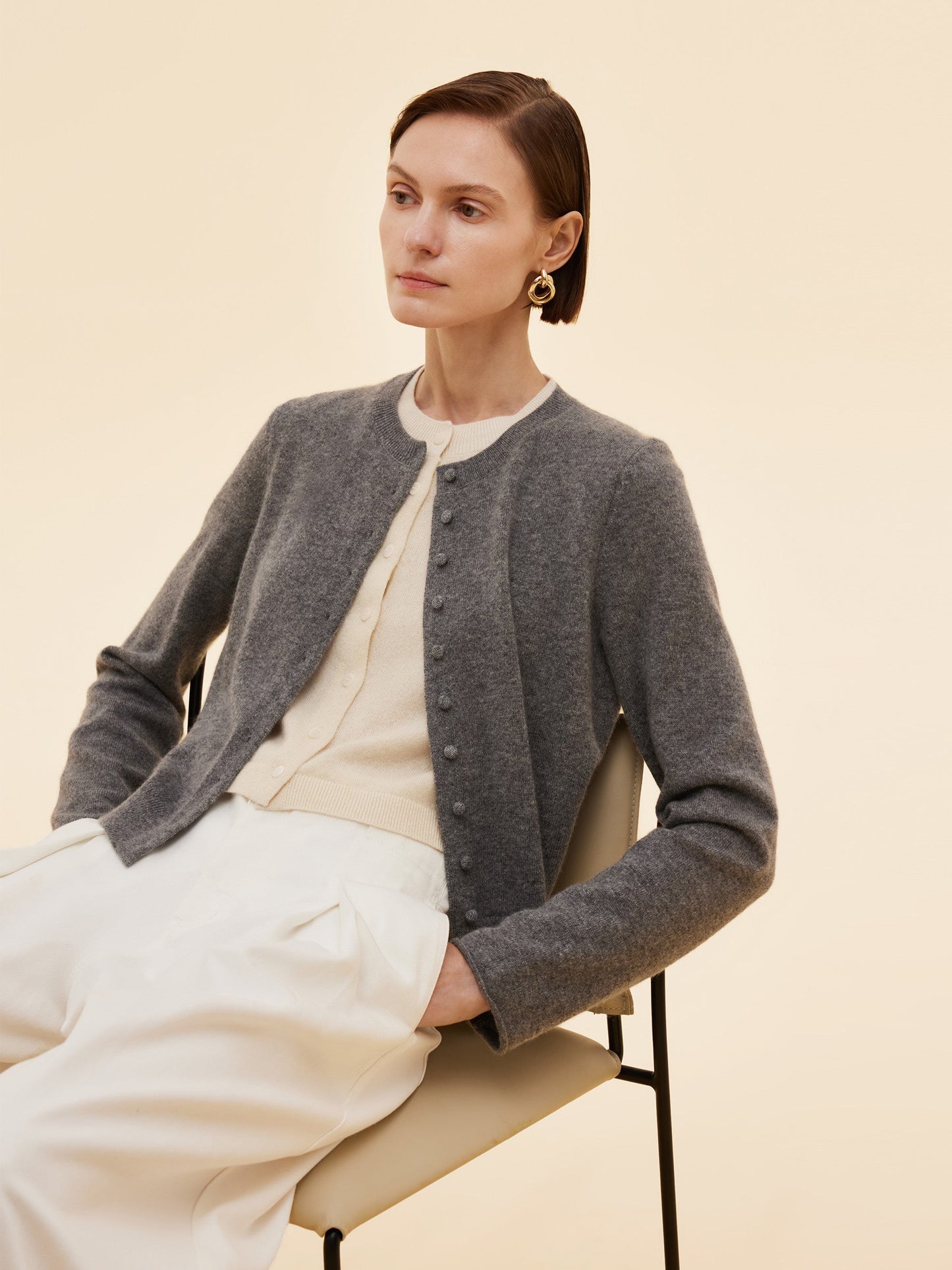 100% Cashmere Faux Two-Piece Women Cardigan