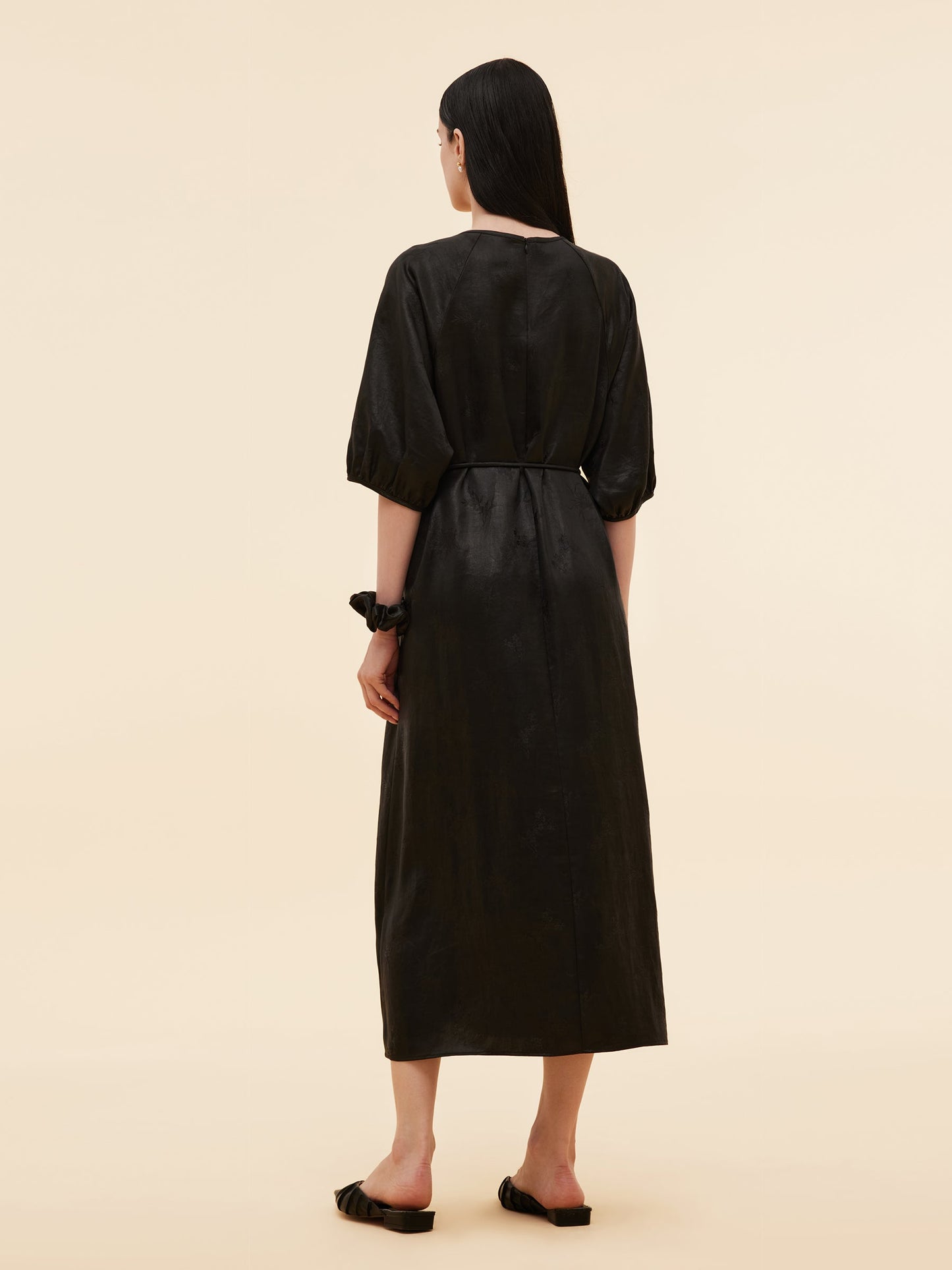 19MM Xiang Yun Silk Jacquard Women Self-Tie Belt Maxi Dress