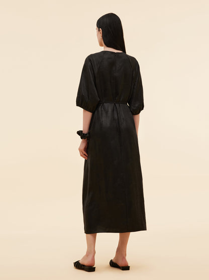 19MM Xiang Yun Silk Jacquard Women Self-Tie Belt Maxi Dress