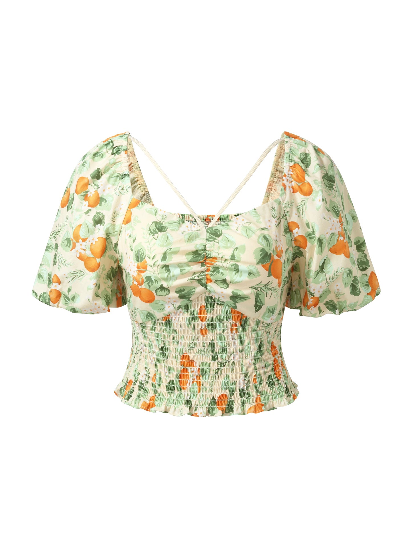 Cotton Floral Print Women Smocked Top