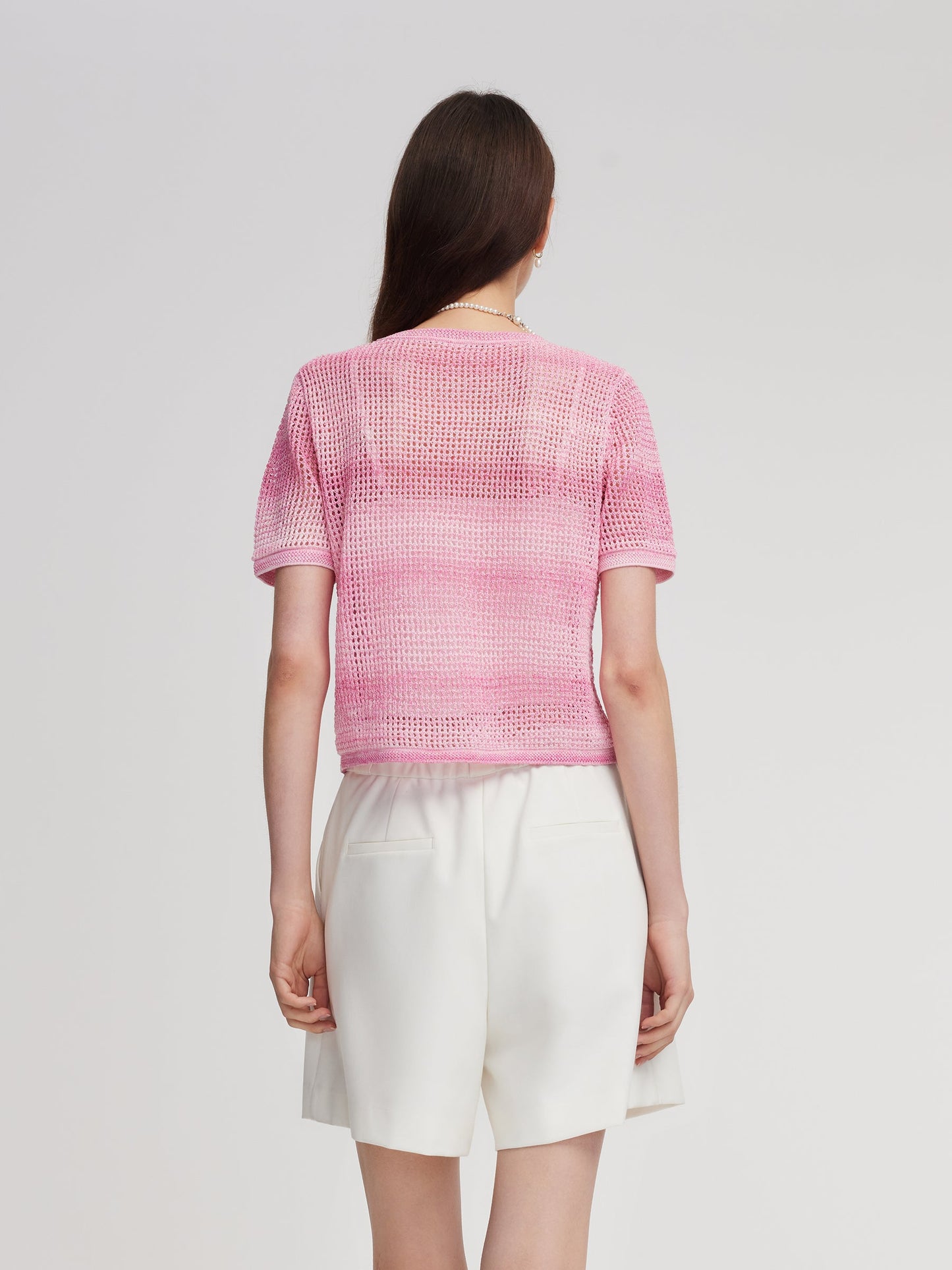 Gradient Openwork Knit Top And Knit Camisole Two-Piece Set